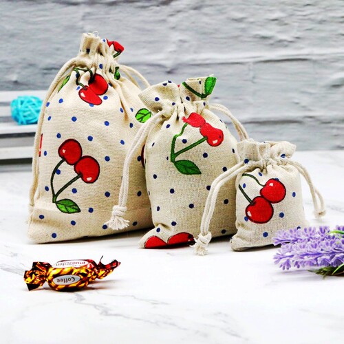 Manufacturer wholesale jewelry hot stamping cotton and linen bundle pocket printing drawstring packaging gift bag jewelry