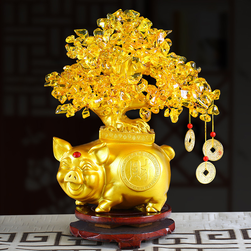 Topaz Lucky Pig Lucky Tree TV Cabinet Furnishings Home Living Room Decorations Decorations Creative Lucky Money Tree