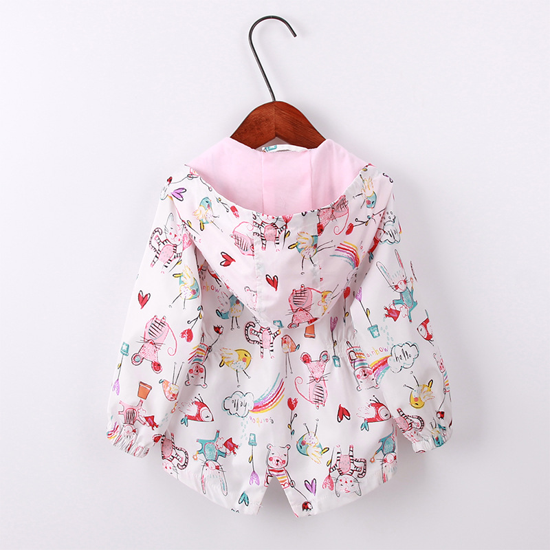 Spring new European and American girls windbreaker waist drawstring cat Mouse graffiti powder jacket jacket jacket