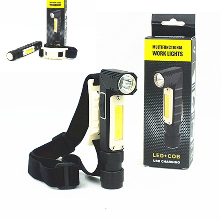 新款XPGL2+COB红白光90°折叠360调节USB充电强光工作手电筒头灯