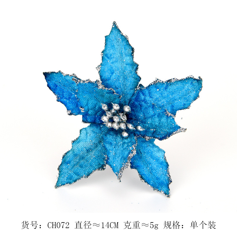 Hecho a mano lago Azul doble capa Navidad flor artificial Navidad Arreglo DIY accesorios de árbol de Navidad flores decorativas
