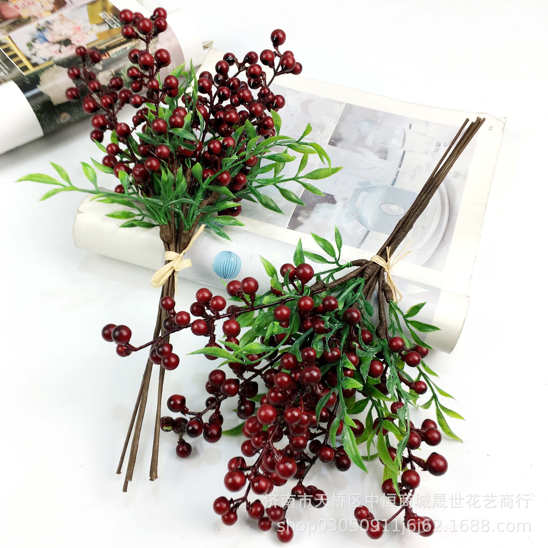 Tejido de fruta artificial Berry Blueberry Fruit 6 ramas fotografía del hogar Decoración suave arreglo floral Accesorios de paisaje