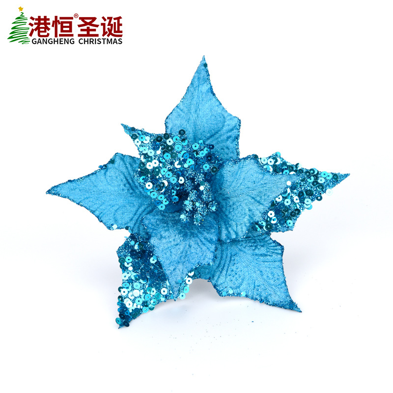 Hecho a mano lago Azul doble capa Navidad flor artificial Navidad Arreglo DIY accesorios de árbol de Navidad flores decorativas