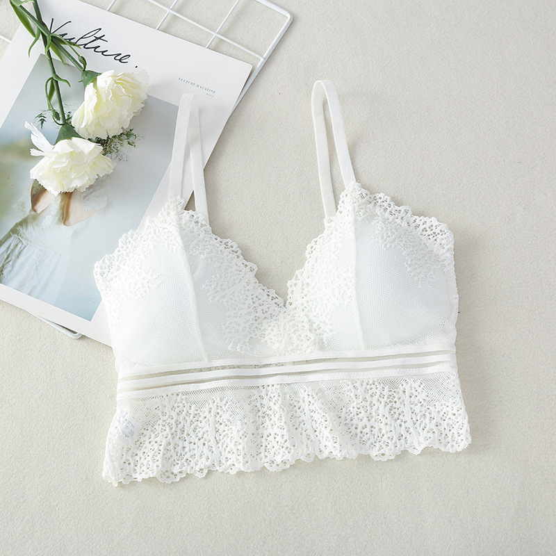 Verano sexy encaje tubo superior con almohadilla en el pecho anti-exposición ropa interior sujetador belleza espalda push up camisola inalámbrica para las mujeres