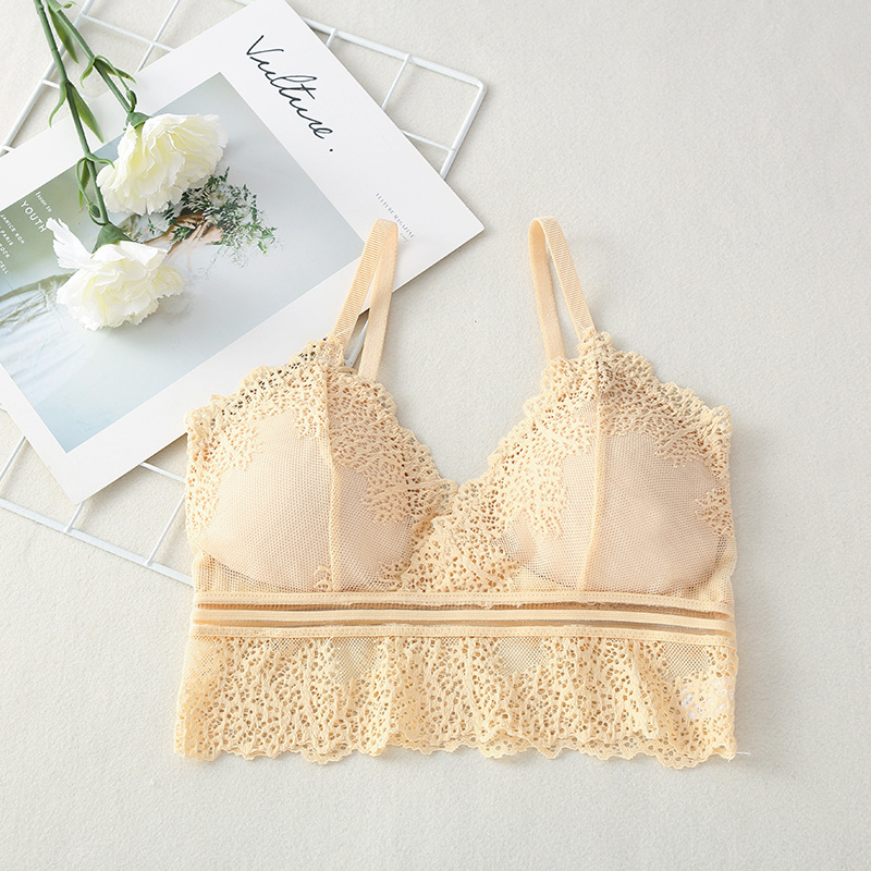 Verano sexy encaje tubo superior con almohadilla en el pecho anti-exposición ropa interior sujetador belleza espalda push up camisola inalámbrica para las mujeres