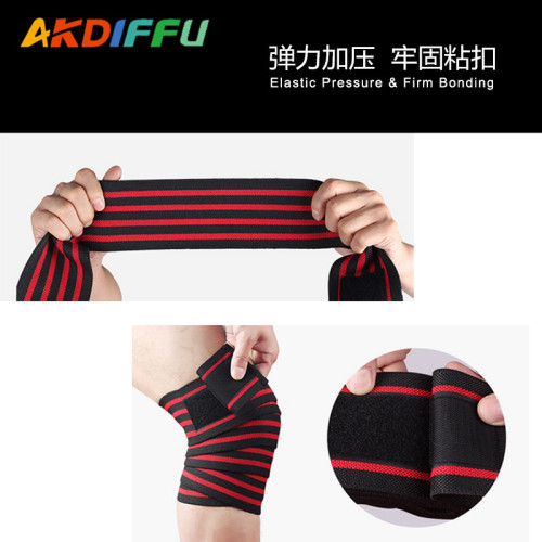 Manufacturer wholesale nylon colorful four-stripe bandage wrapped sports knee pads weightlifting deadlift pull-ups knee pads