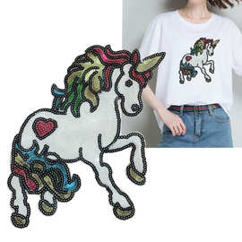 珠片绣花服装辅料衣服装饰布贴亮片补丁图案独角兽马现货批发厂销