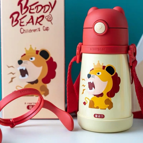 Cup Bear children's thermos cup with straw for male and female babies learning to drink baby kindergarten water cup kettle flagship store official
