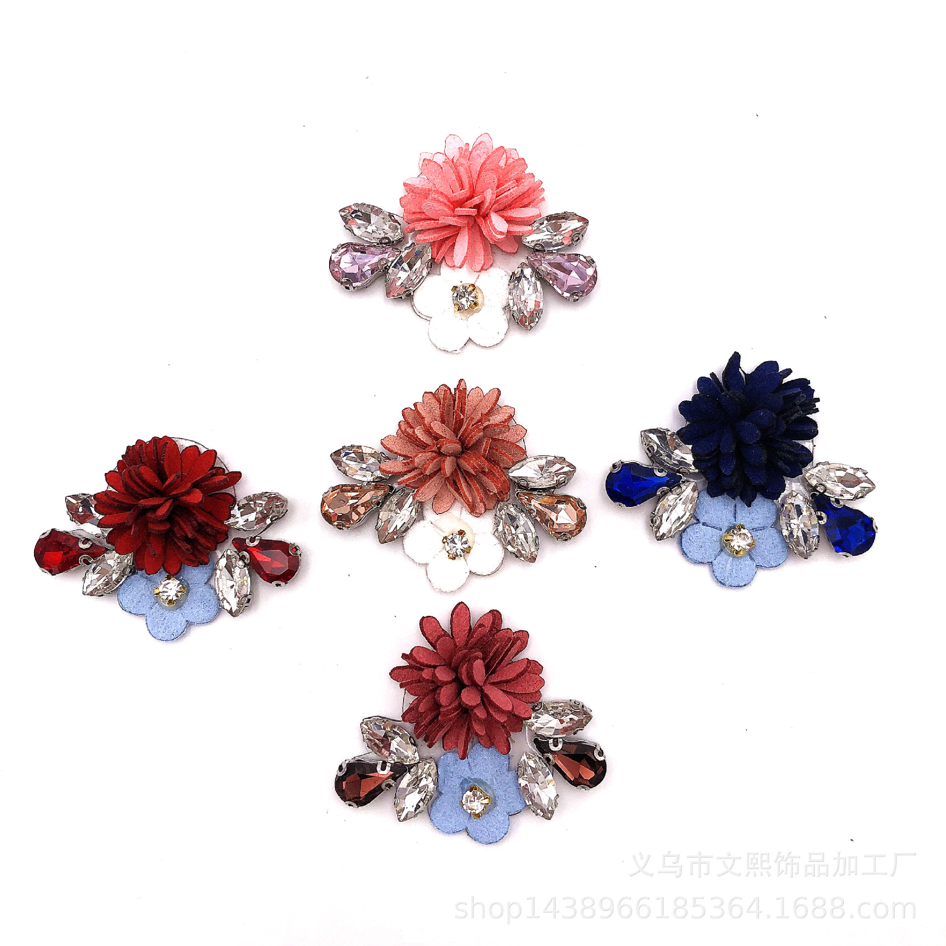 新款厂家供应粘水钻花形胸针布贴鞋子包包辅料DIY装饰品