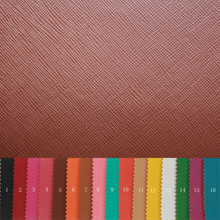 义乌厂家直销彩边PVC细十字纹人造革箱包沙发汽车装饰皮料