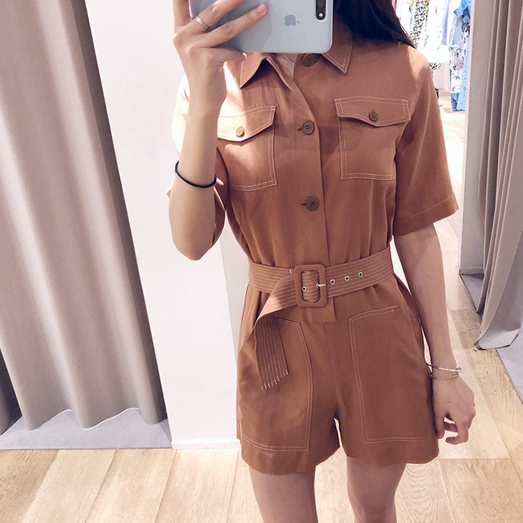 French Elegant 19 Spring and Summer New Academy Style Pocket Shorts Jumpsuit Women's Trendy 98013 Jumpsuit Clear