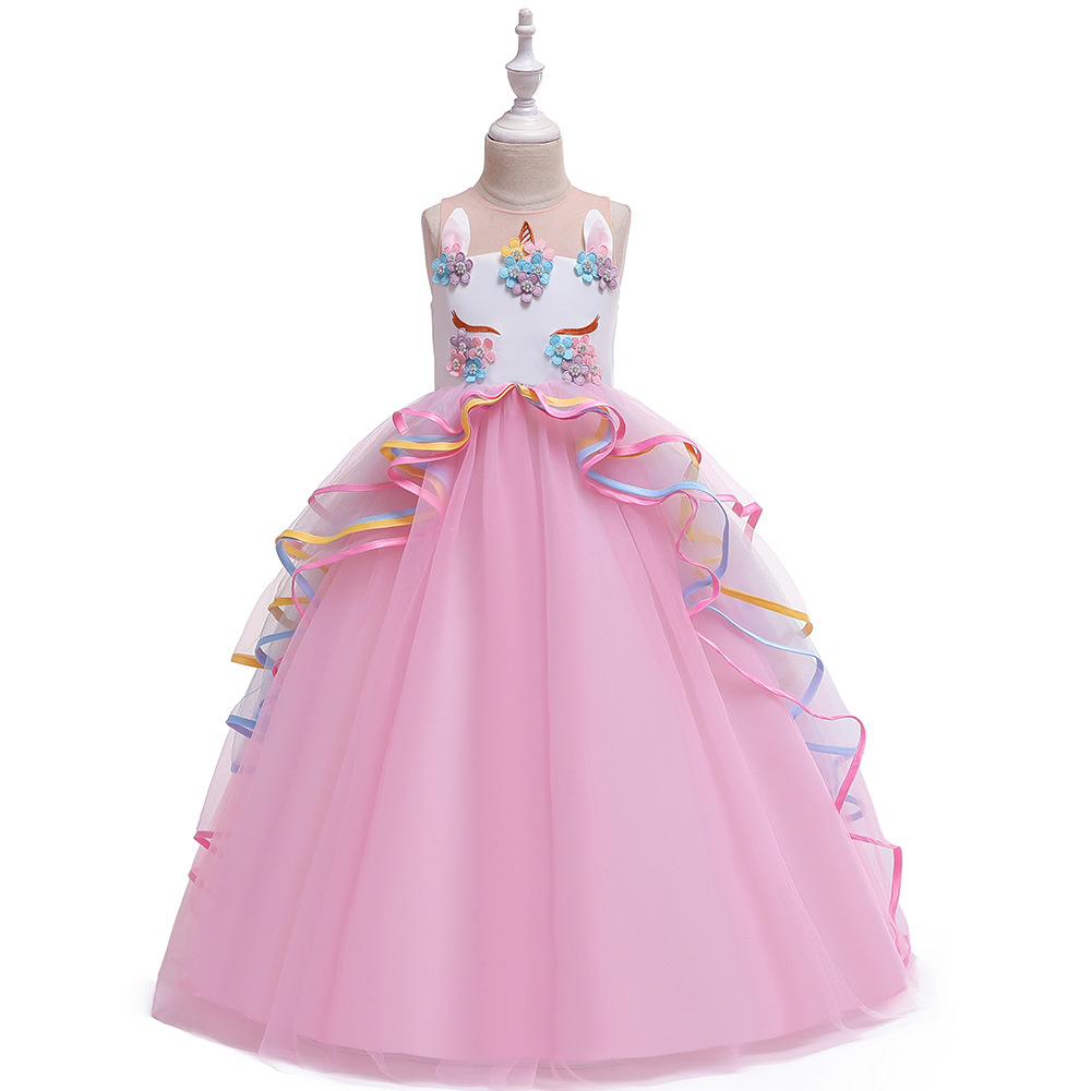 Amazon europeo y americano transfronterizo niñas vestido ins unicornio princesa vestido largo vestido de niña de las flores de los niños