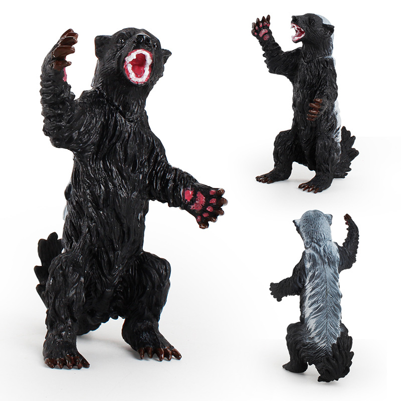 Venta caliente transfronteriza de los niños simulación bosque animal modelo juguete sólido cabeza plana hermano miel tejón modelo adornos creativos
