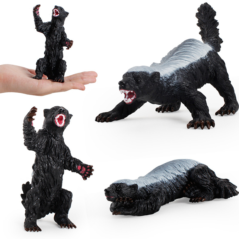 Venta caliente transfronteriza de los niños simulación bosque animal modelo juguete sólido cabeza plana hermano miel tejón modelo adornos creativos