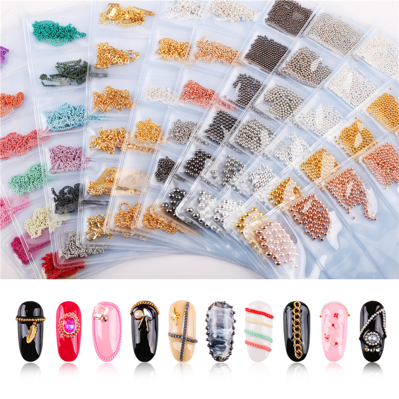 Nuevo 6-rejilla bolsa de uñas cadena de metal joyería red joyería japonesa y coreana de color cadena de acero bolas decoraciones