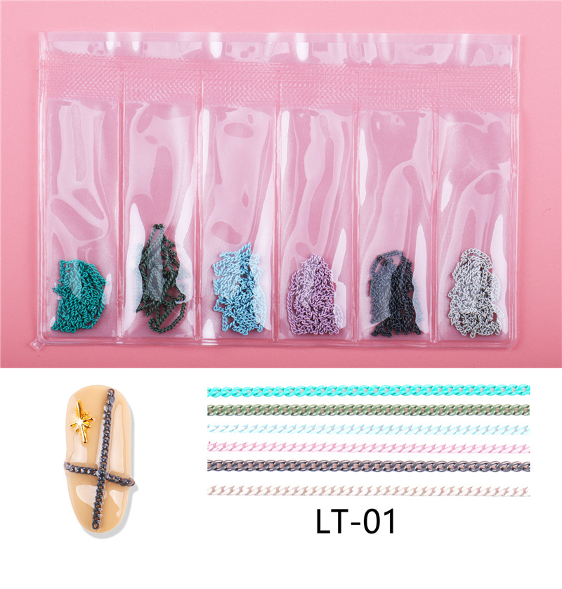 Nuevo 6-rejilla bolsa de uñas cadena de metal joyería red joyería japonesa y coreana de color cadena de acero bolas decoraciones