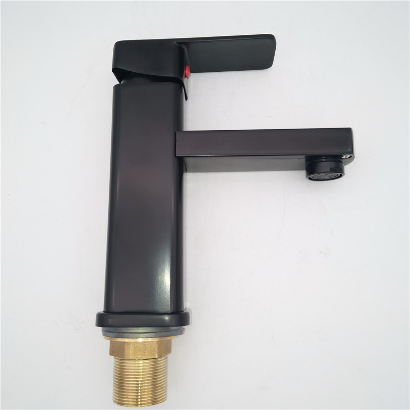 Bathroom Manufacturer Painted Black Square Single-Hole Basin Faucet Bathroom Hot and Cold Washbasin Faucet