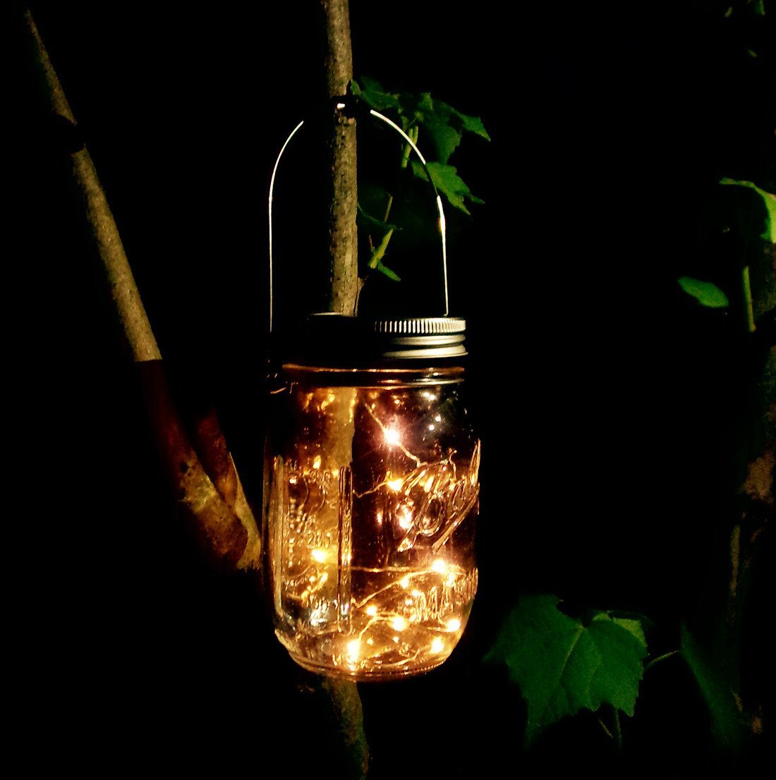 Amazon solar Mason puede cubrir luces de cadena de alambre de cobre 20LED hogar creativo al aire libre impermeable luces decorativas LED cadena