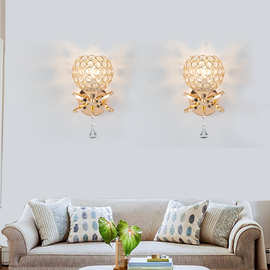 室内美式水晶床头壁灯 欧式创意客厅壁灯 楼梯走廊过道灯