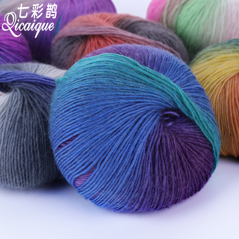 Wool rainbow long dyed wool gradient Crochet thread factory wholesale hand-woven shawl scarf hat wool