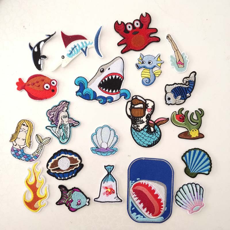 热带海洋生物海鲜珍珠美人鱼贝壳刺绣补丁布贴衣服辅料童装装饰