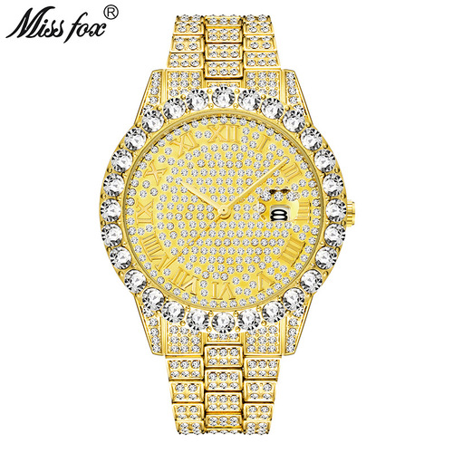 MISSFOX new European trend fashion waterproof hip hop full diamond men's watch bracelet factory direct sale