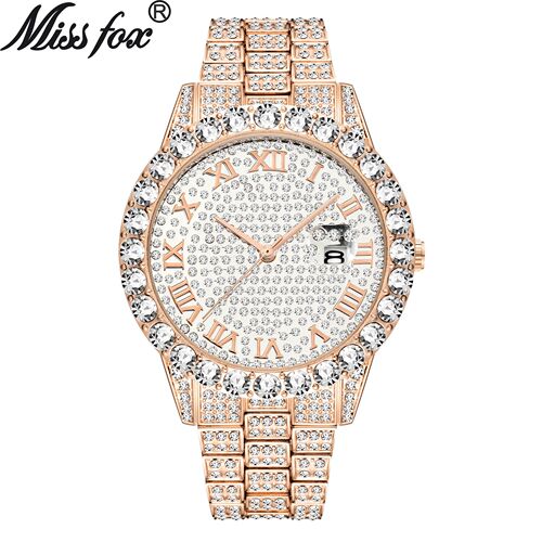 MISSFOX new European trend fashion waterproof hip hop full diamond men's watch bracelet factory direct sale
