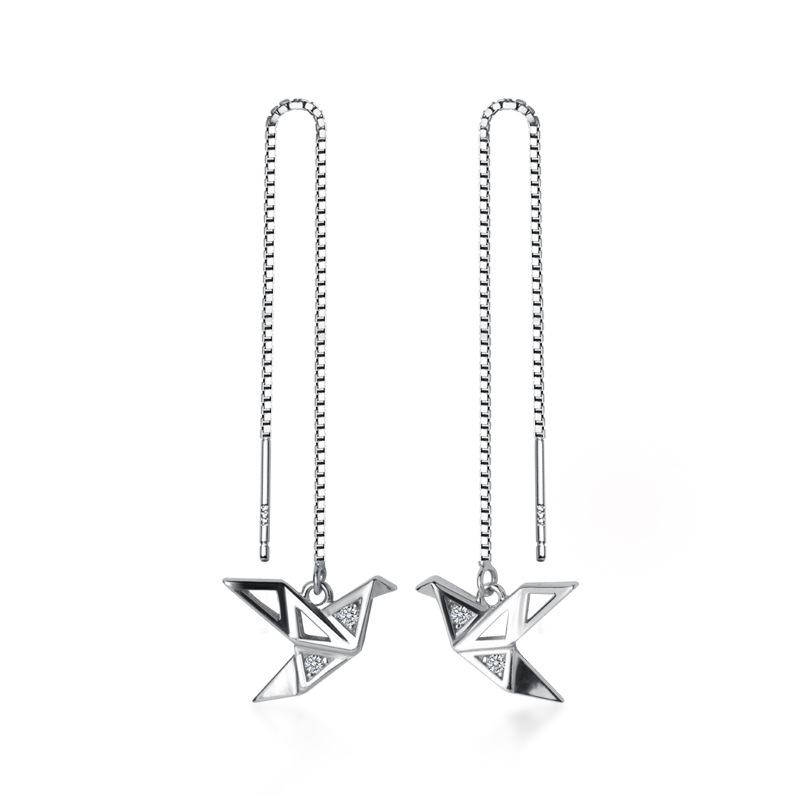 Eloch s925 línea de auriculares de plata para mujeres estilo japonés simple grúa de papel larga cadena de orejas temperamento joyas de orejas G2257 image 5