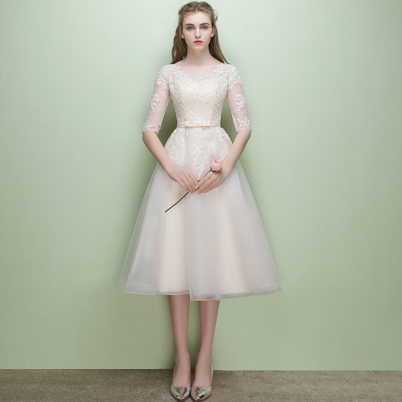 Evening Dress Mid-Length 2026 New Long-Sleeved Bridesmaid Dress Sister Dress Host Dress Women's Dress Small Dress