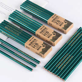 2b铅笔hb原木儿童学生书写绘画素描考试专用10支装闪光绿铅笔