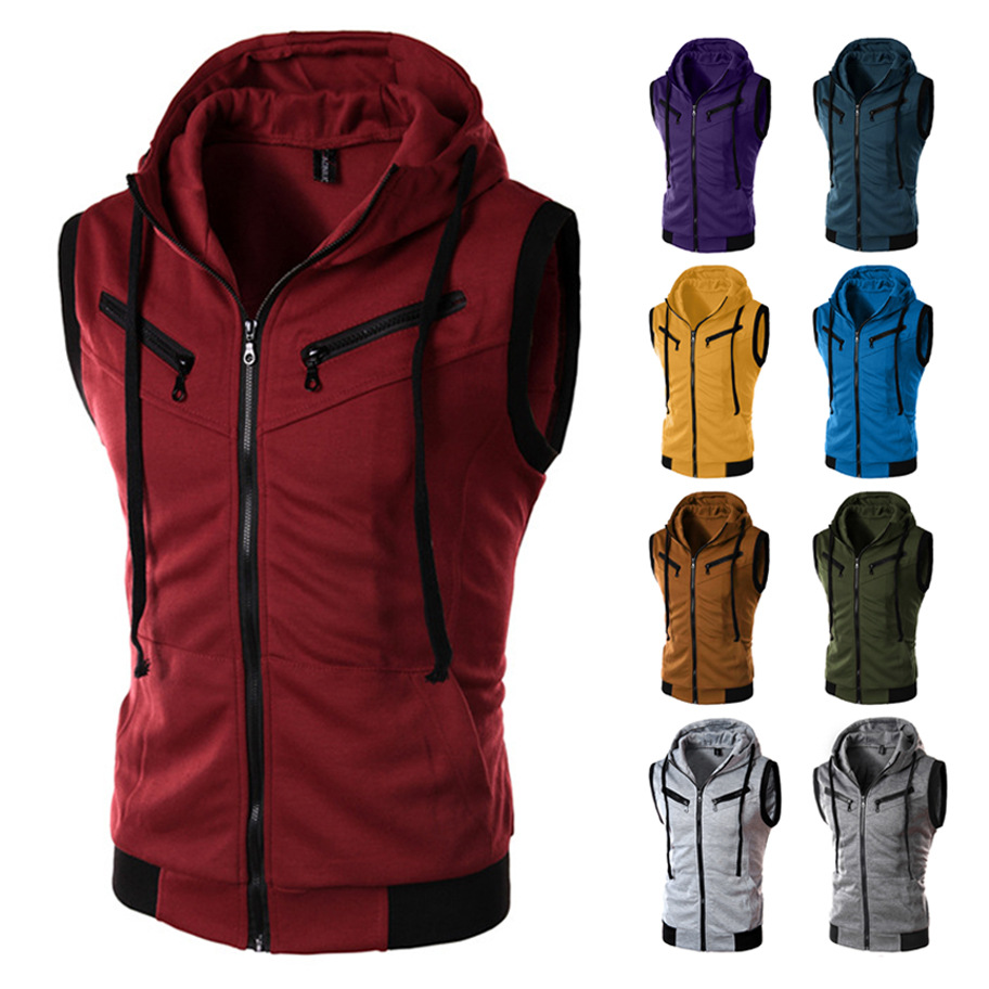 AliExpress Explosions for Summer New Men's Hooded Sleeveless Vest Solid Color Casual Slim Vest WZ10A