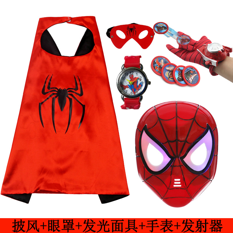 Spider-Man capa brillante máscara de Halloween niños dibujos animados juguete anime lanzador guantes reloj traje