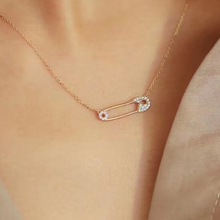 时尚简约别针运动925银别针项链创意镶钻气质锁骨链颈链女