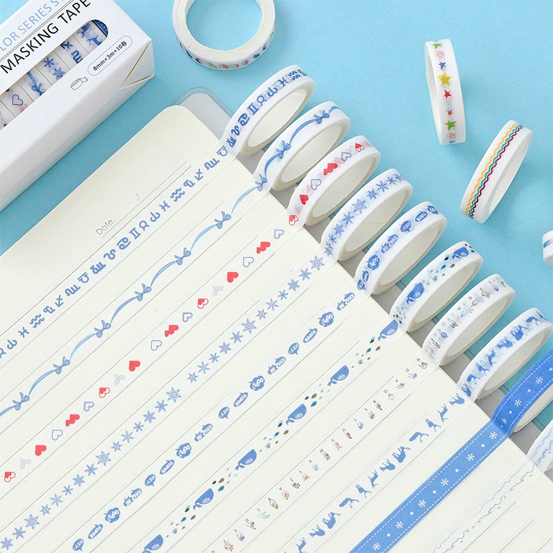 Washi Masking Tape Set, 8 mm, Rainbow Base Multi-Color Decorative Rolls