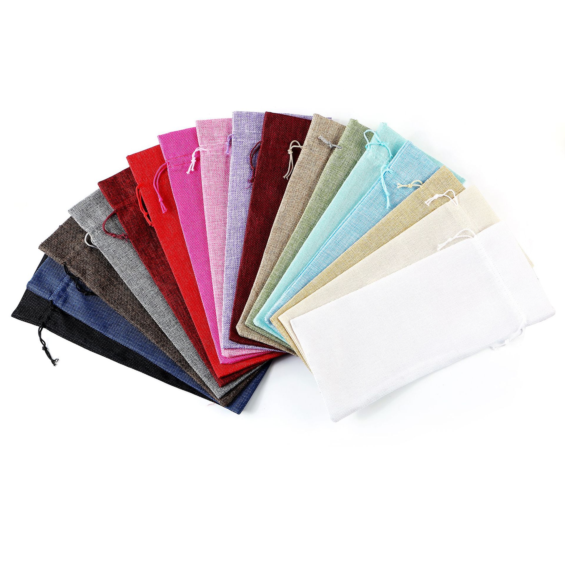 En stock de lino rojo vino bolsa traje cordón Lino lazo botella de vino bolsa de lino cordón vino tinto bolsa de embalaje al por mayor