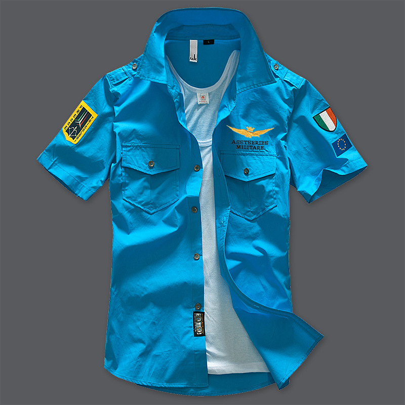 Camisa de manga corta para hombre de algodón N ° 1 de la Fuerza Aérea Transfronteriza camisa verde militar MA1 camisa bordada del ventilador del ejército camisa de media manga para hombre