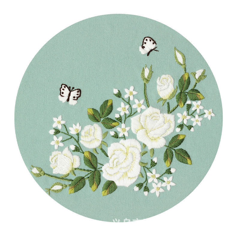 Rosa y blanco rosa DIY bordado hecho a mano paquete de material auto-bordado europeo flores y plantas kit costura traje ventas directas de la fábrica