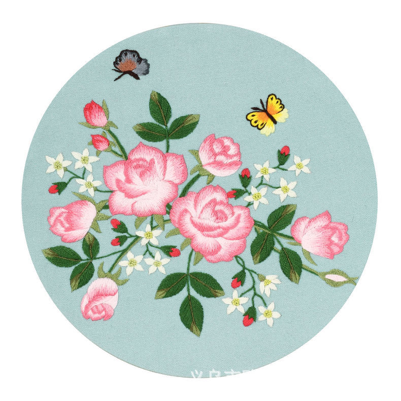 Rosa y blanco rosa DIY bordado hecho a mano paquete de material auto-bordado europeo flores y plantas kit costura traje ventas directas de la fábrica