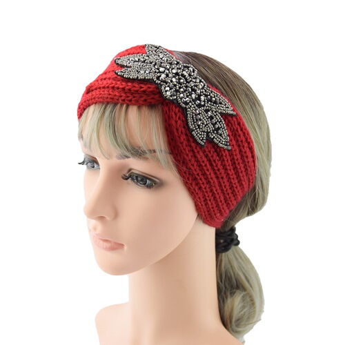European and American diamond-encrusted six-leaf gemstone knitted wool headband sports headband headband handmade headband knitted warm hair accessories