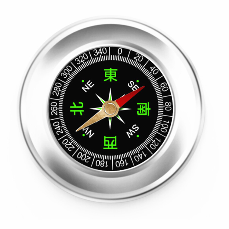 60mm金属不锈钢中文军英文指北针 学生户外运动罗盘指南针