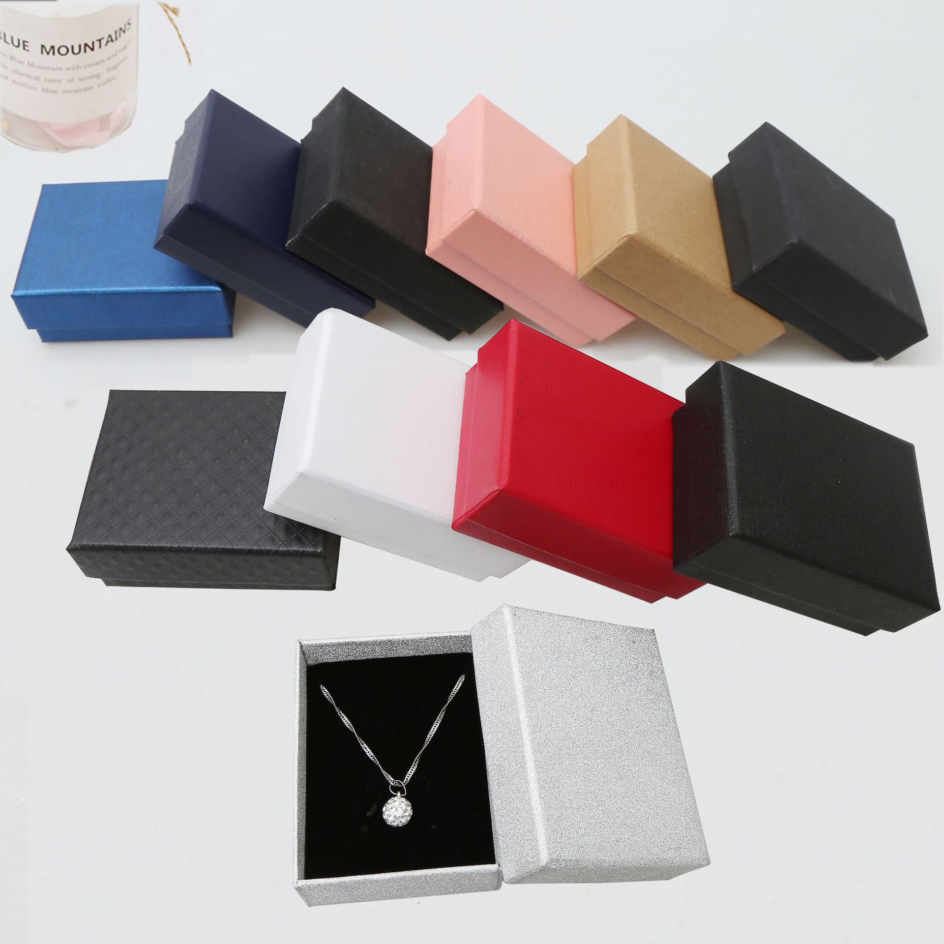 现货牛皮纸盒黑色饰品项链戒指耳坠盒子手镯包装盒天地盖首饰盒