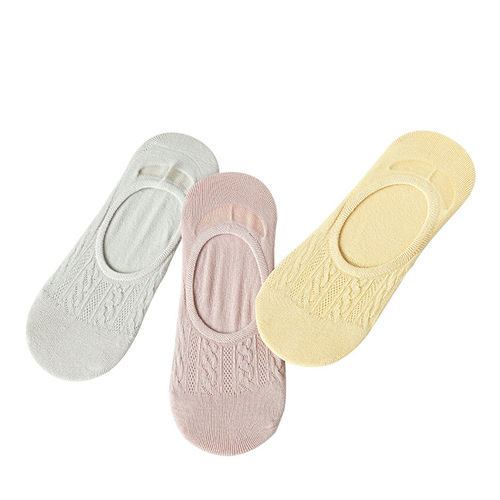 Solid color cotton socks, women's boat socks that don't fall off, spring and summer socks, low-top shallow mouth anti-slip invisible socks wholesale
