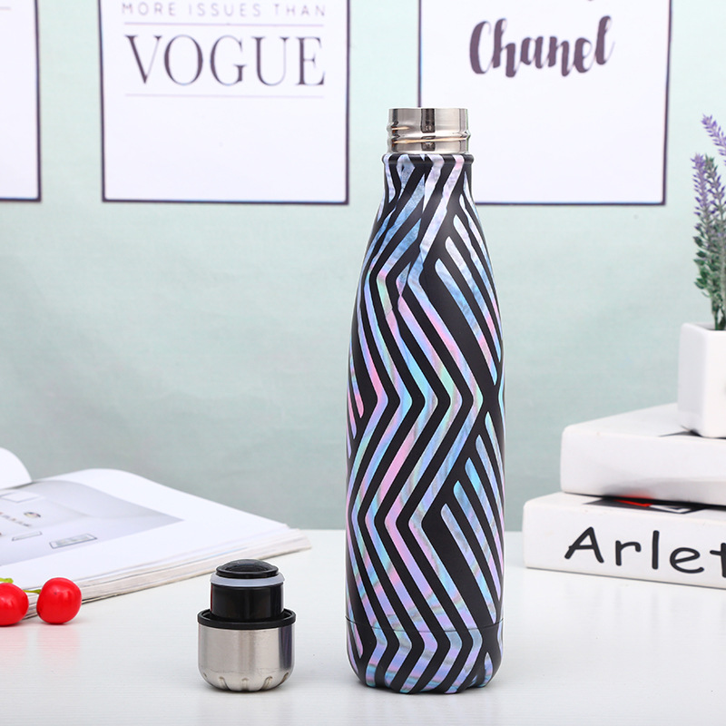 Nueva botella de coque de acero inoxidable creativo patrón de escala de pescado rayado taza de vacío de comercio exterior moda deportes taza de agua al aire libre al por mayor