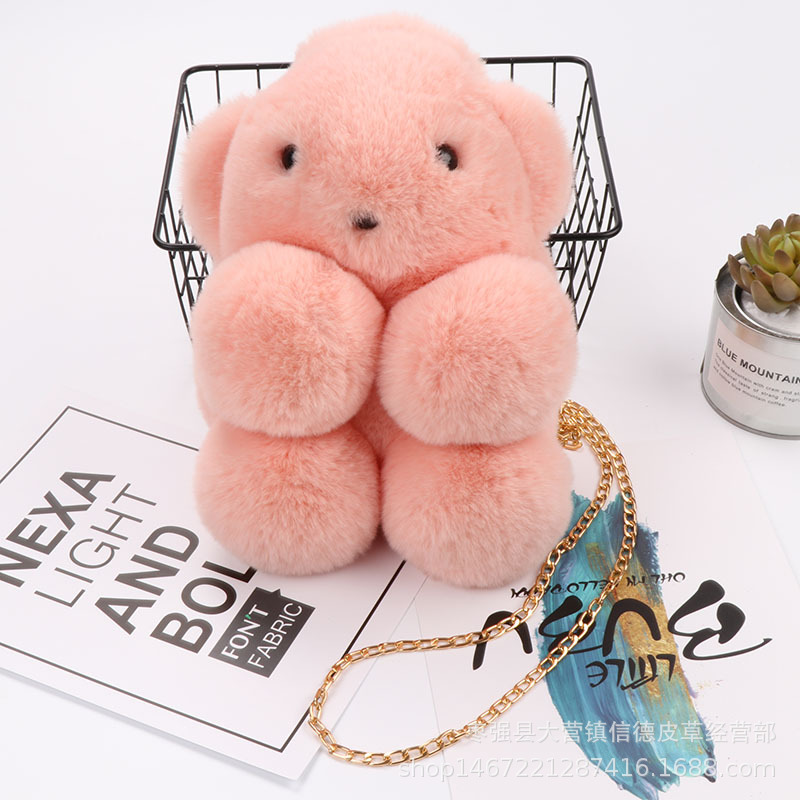 2025 New Style Bear Shoulder Bag Faux Fur Imitation Rabbit Fur Dead Rabbit Bag Crossbody Chain Plush Rabbit Bag