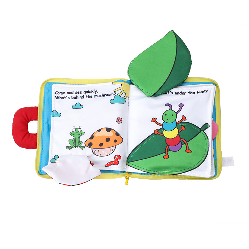 Libro de tela de bebé de dibujos animados libro de tela a prueba de lágrimas libro de tela lavable girasol ocultar gato libro de tela en stock al por mayor