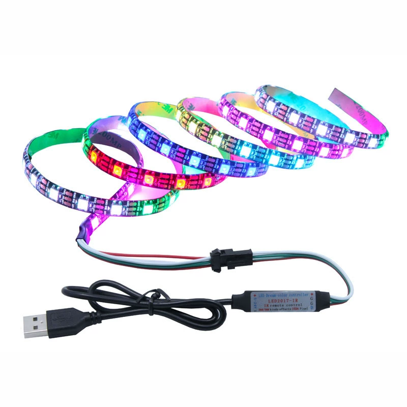 USB RGB светодиодная лента 2812, 1–4 м, 5V USB, пульт дистанционного управления, 12 Вт/м