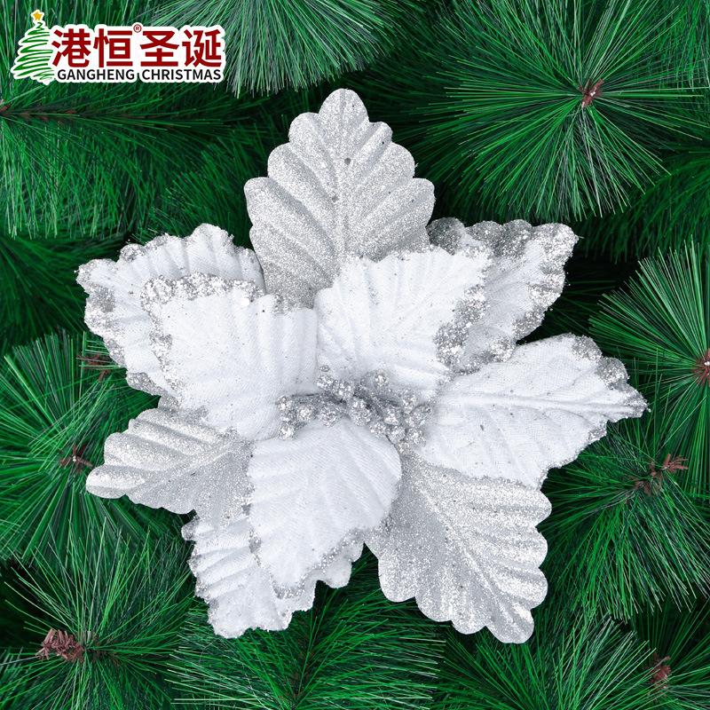 Tela de imitación de polvo de oro de doble capa, flores navideñas, accesorios para arreglos florales de árboles de Navidad, suministros decorativos para la disposición de escenas florales, venta al por mayor