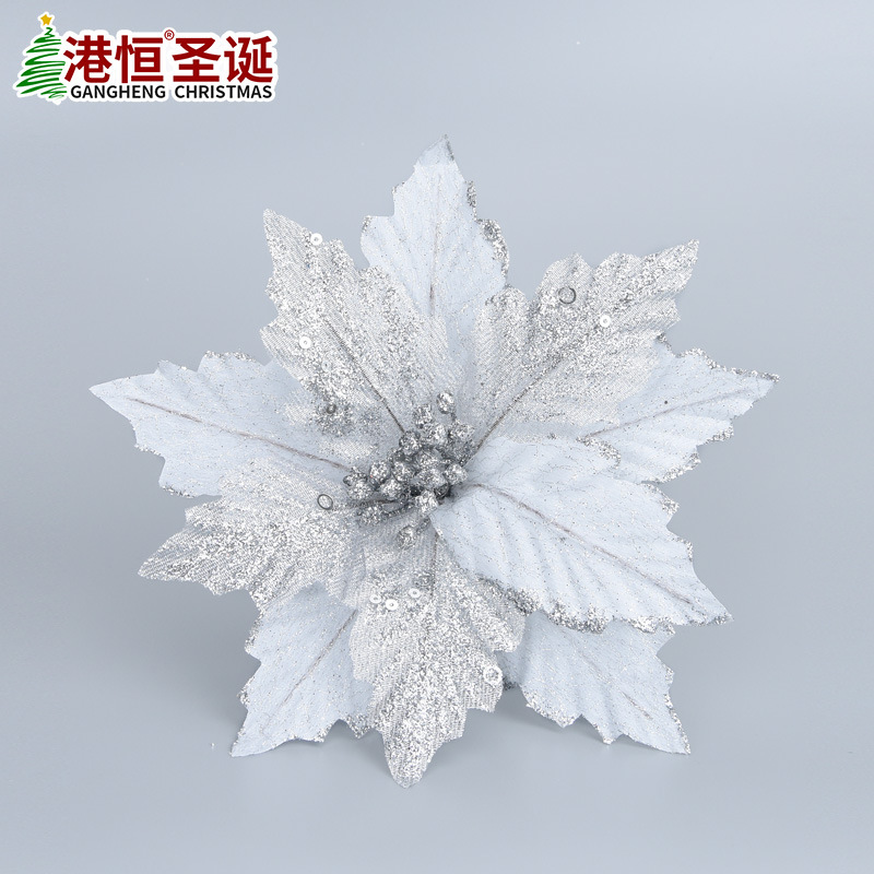 Tela de imitación de polvo de oro de doble capa, flores navideñas, accesorios para arreglos florales de árboles de Navidad, suministros decorativos para la disposición de escenas florales, venta al por mayor