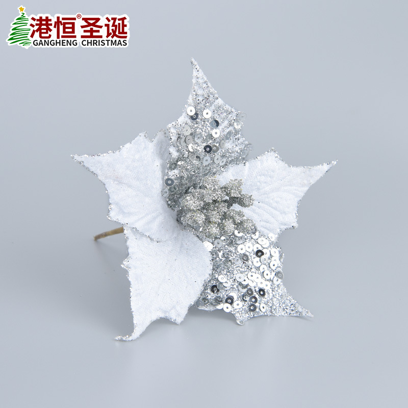 Tela de imitación de polvo de oro de doble capa, flores navideñas, accesorios para arreglos florales de árboles de Navidad, suministros decorativos para la disposición de escenas florales, venta al por mayor
