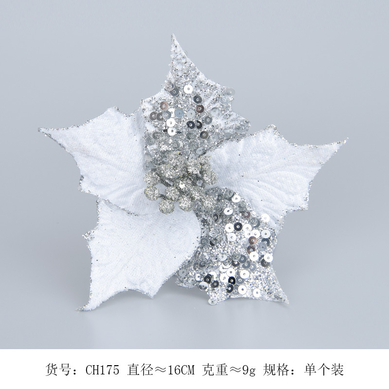 Tela de imitación de polvo de oro de doble capa, flores navideñas, accesorios para arreglos florales de árboles de Navidad, suministros decorativos para la disposición de escenas florales, venta al por mayor